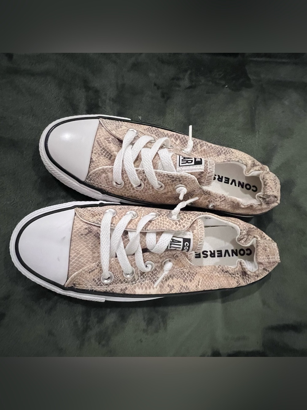 Converse Women’s 7 Low Top Sneakers in Taupe Snake Print with White Accents